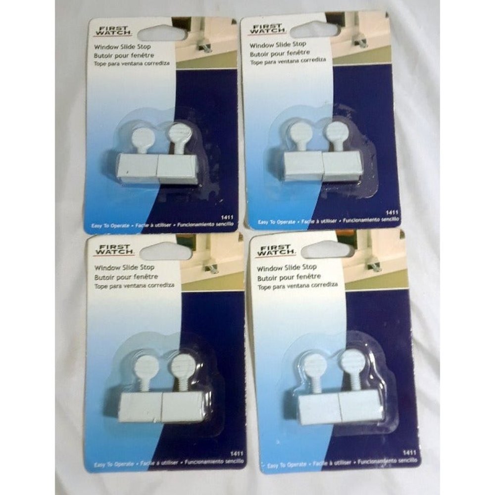 First Watch Window Slide Stop Lock White Aluminum 4 Pack Model 1411 Security